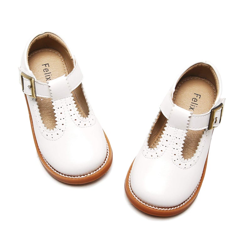 Felix & Flora Toddler Little Girl White Mary Jane Dress Shoes - Ballet Flats for Easter Flower Girl Party School Shoes(White,7 Toddler) - Image 1